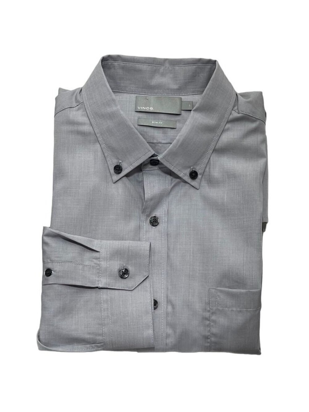 Vince Mens Slim Fit Grey Button-Up Shirt L 100% Cotton Long Sleeve